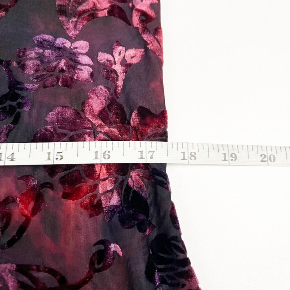 Snoskins Blouse Womens Large Black Red Purple Sheer Velvet Burnout Floral Ruffle - Picture 7 of 11
